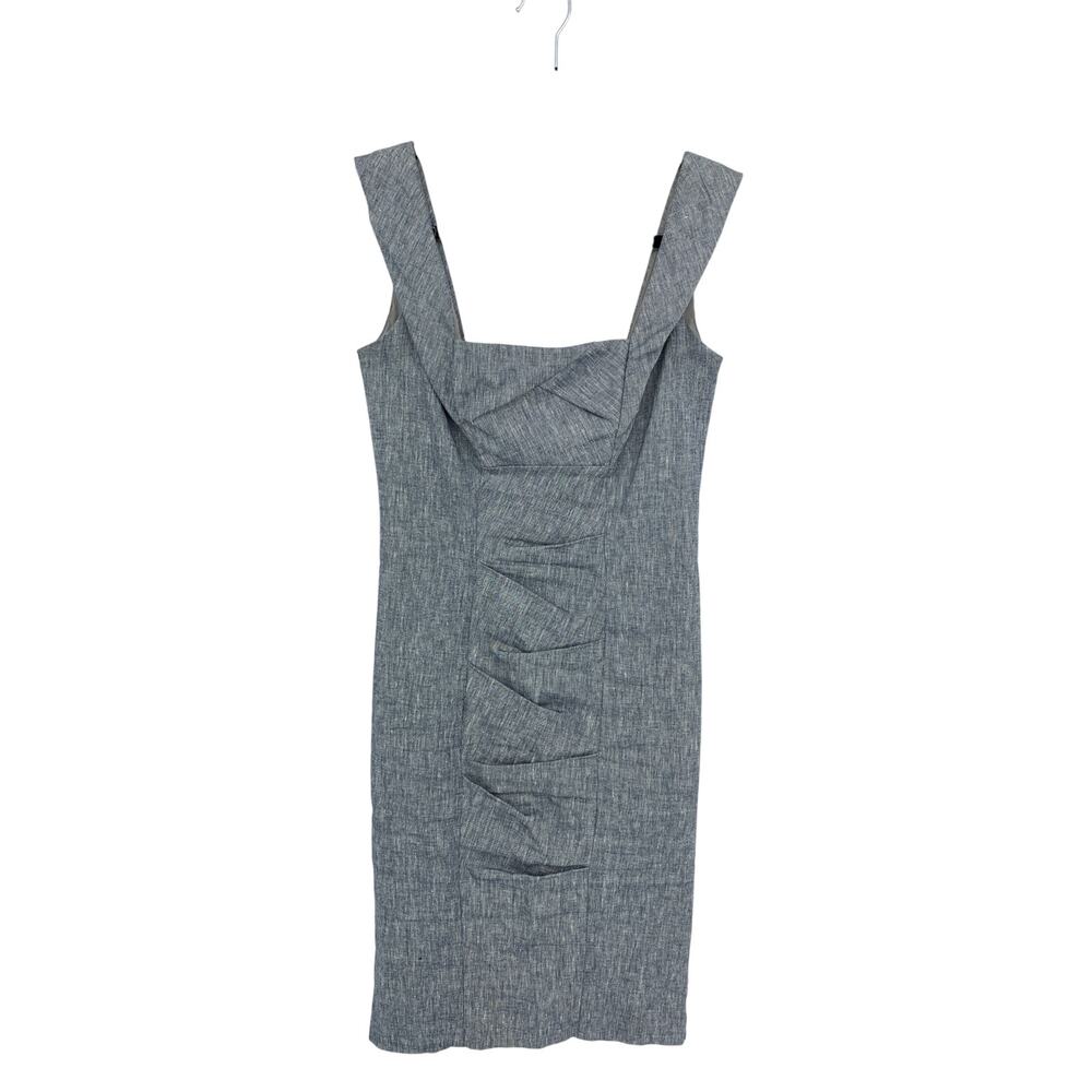 Vintage Y2K Nicole Miller Sheath Dress Womens Sz 4 Linen Chambray Blue Gray